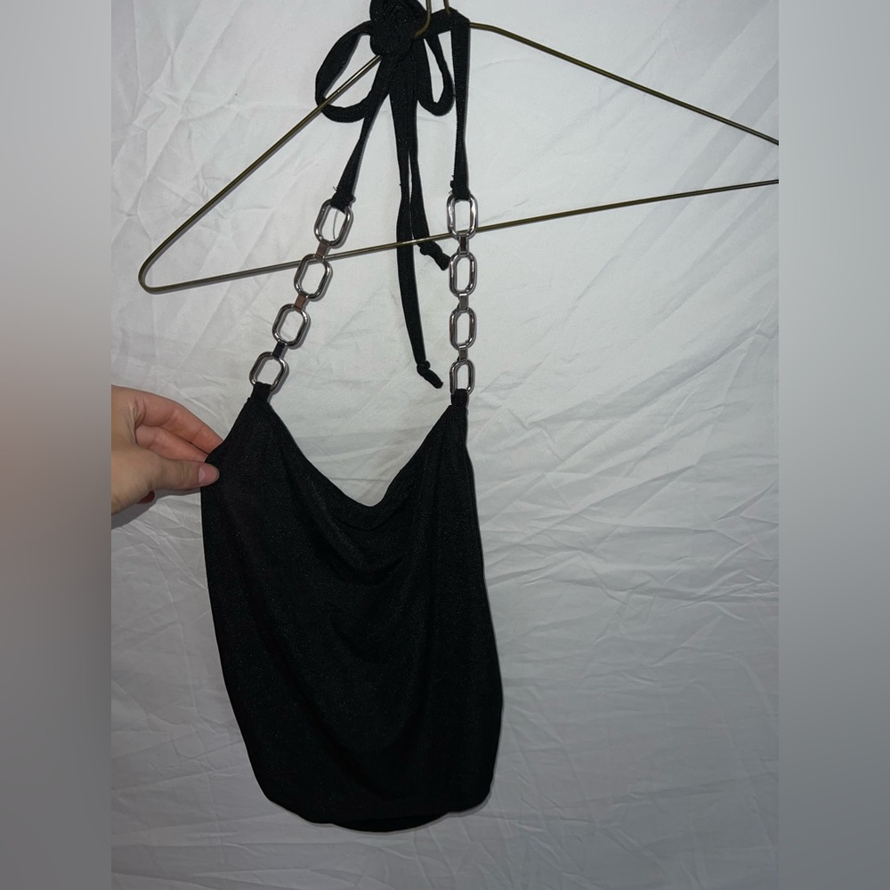 Black halter top with chain detail